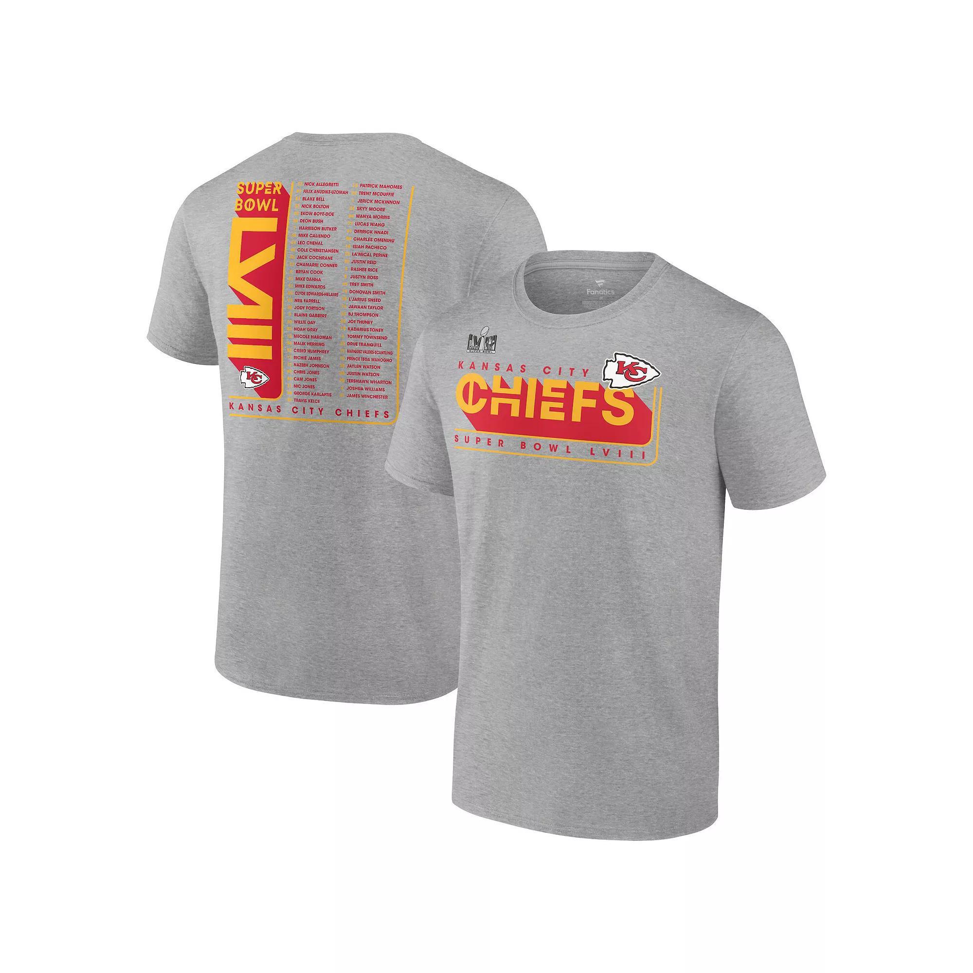Men's Fanatics Branded Heather Gray Kansas City Chiefs Super Bowl LVIII Team Members Roster T-Shirt, Size: Small, Charco Product Image