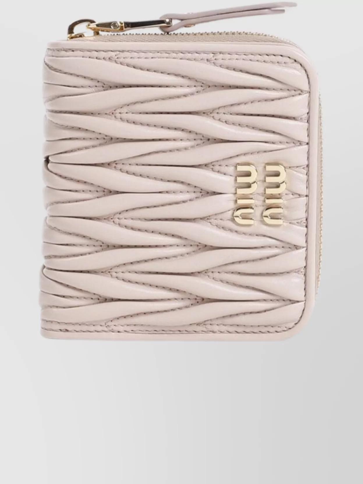 MIU MIU Cipria Lamb Leather Zip Wallet In Beige Product Image