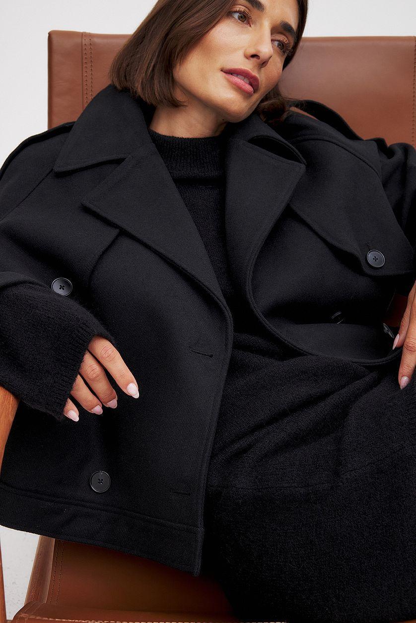 Short Wool Blend Raglan Jacket Product Image