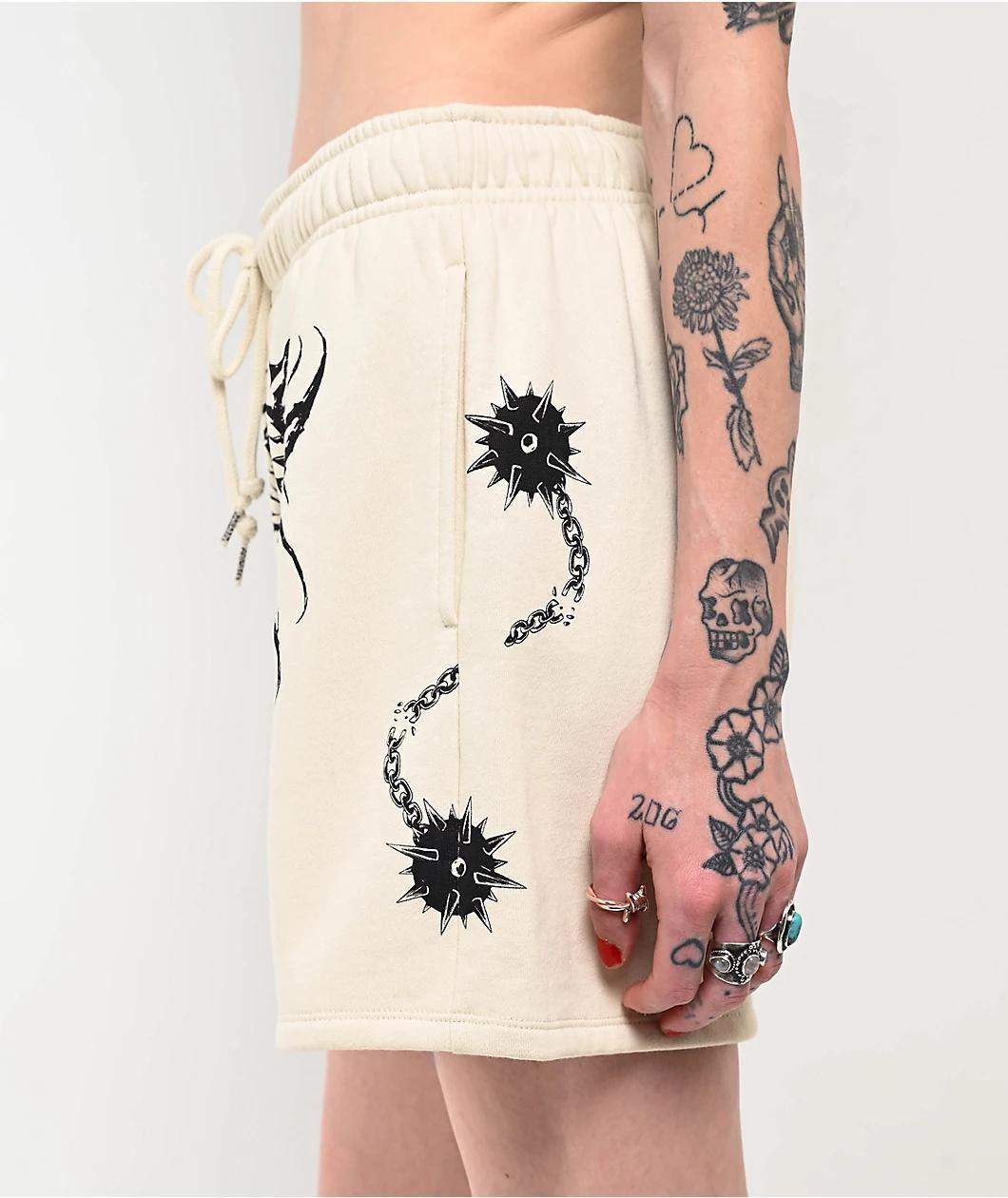 Broken Promises Spiked White Sweat Shorts Product Image