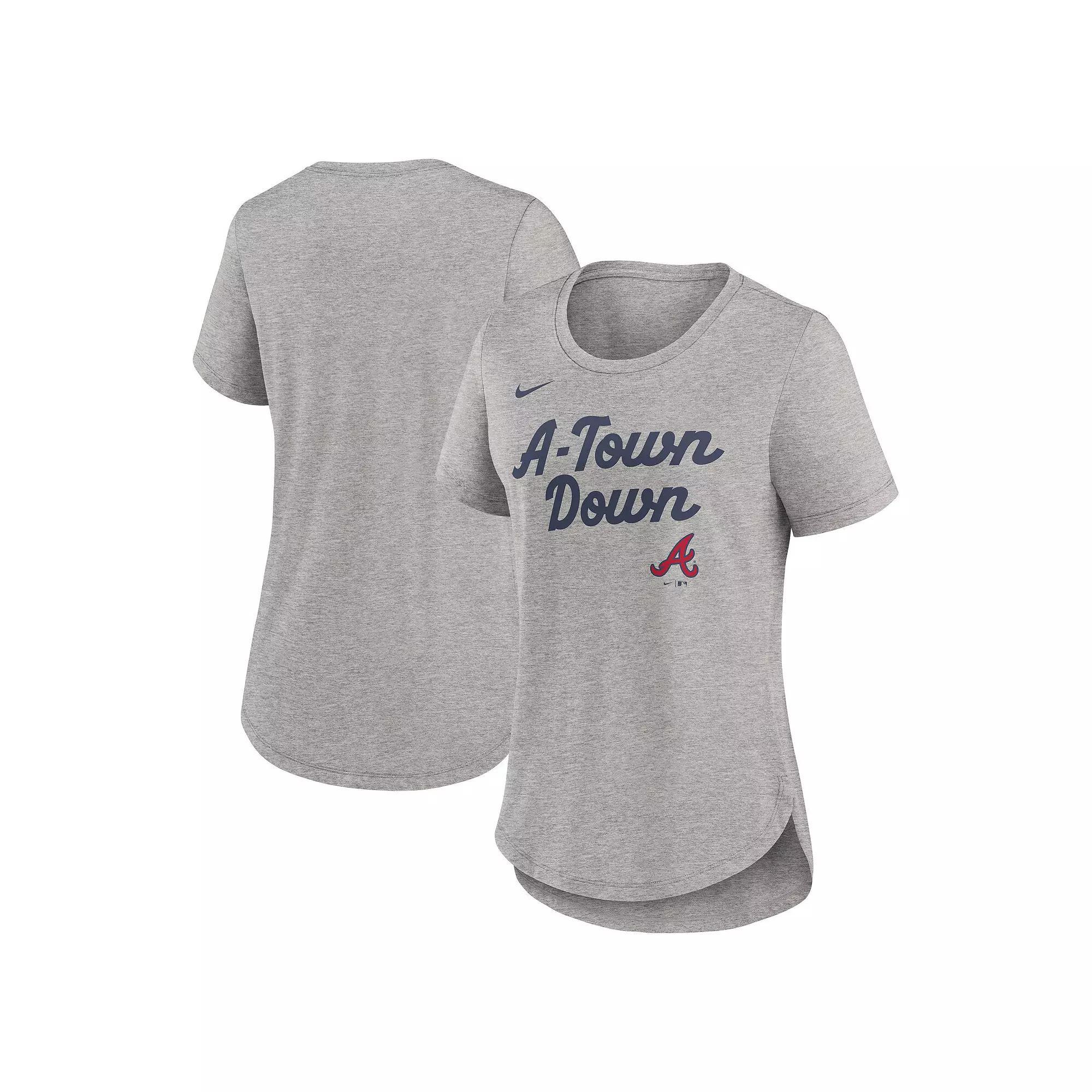 Women's Nike Heather Gray Atlanta Braves Script Tri-Blend T-Shirt, Size: Medium, Grey Product Image