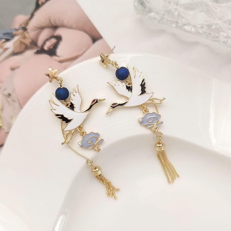 Crane Tassel Alloy Dangle Earring Product Image