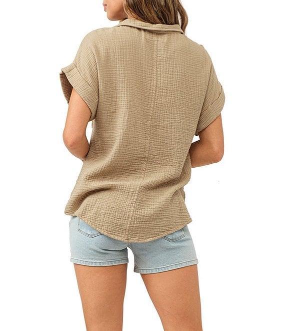 Dear John Cali Woven Notch Collar Short Sleeve Button Front Top Product Image