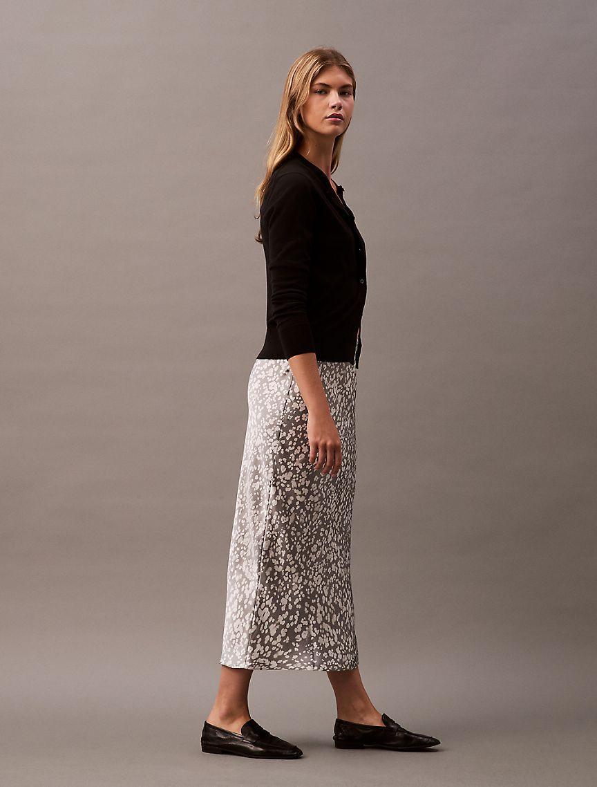Crushed Satin Printed Midi Skirt Product Image