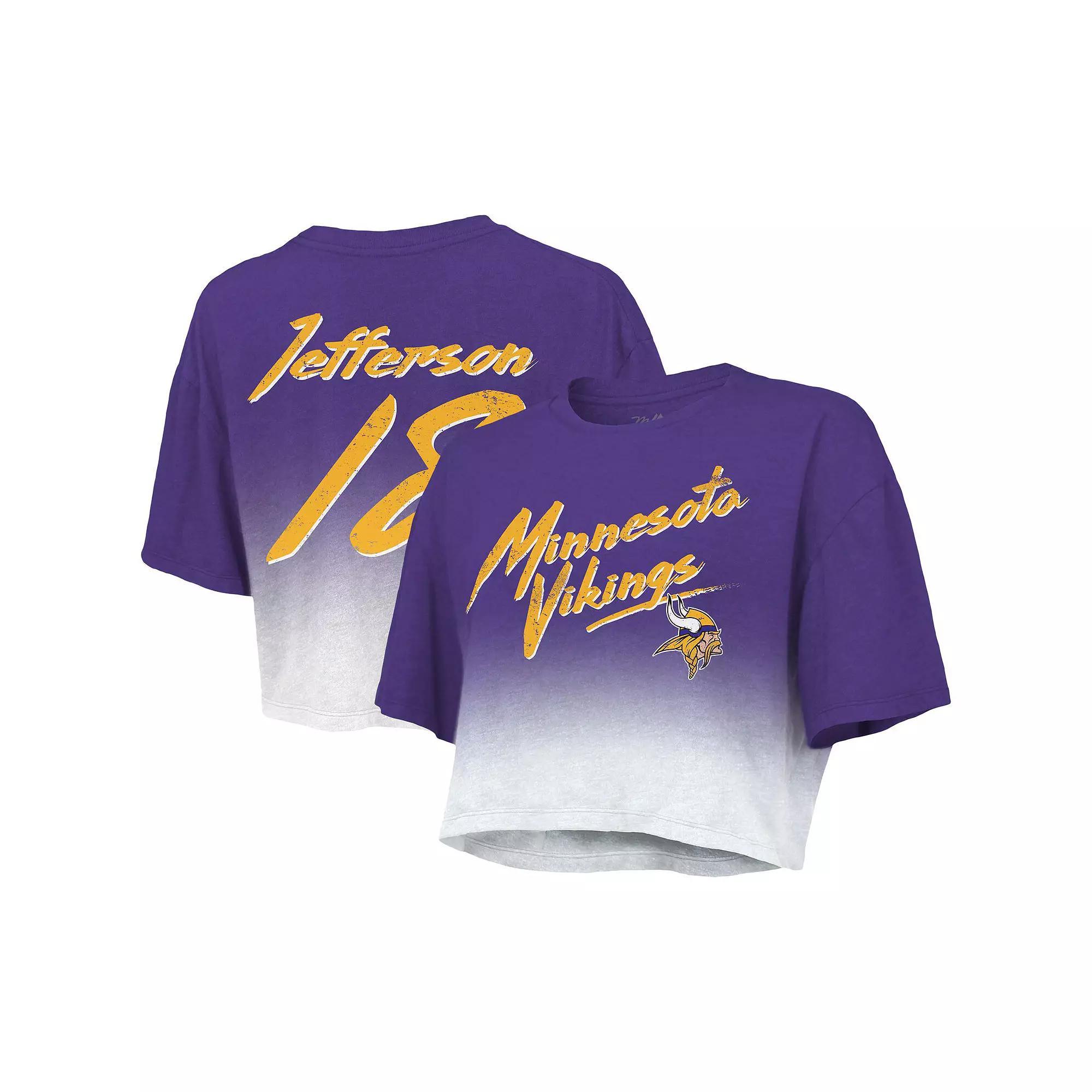 Women's Majestic Threads Justin Jefferson Purple/White Minnesota Vikings Drip-Dye Player Name & Number Tri-Blend Crop T-Shirt, Size: Medium Product Image