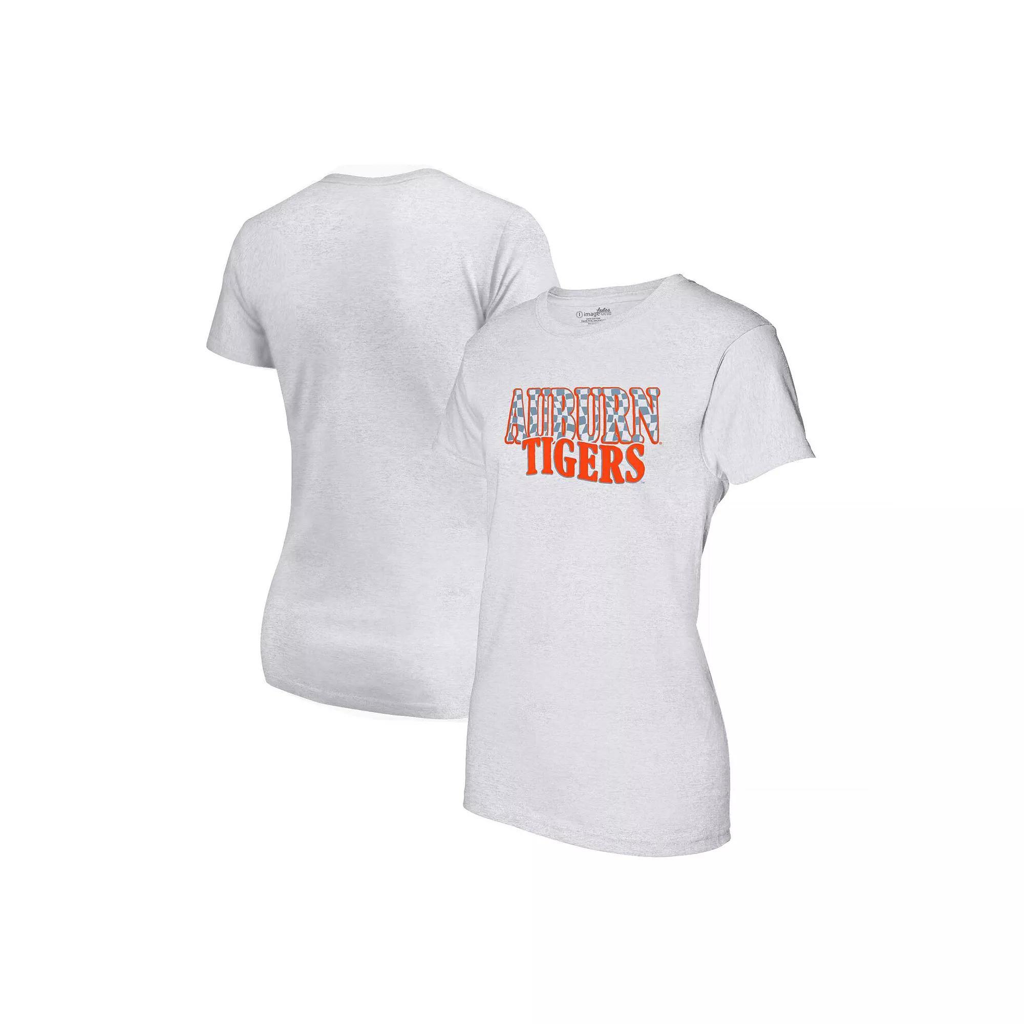 Women's Heather Gray Auburn Tigers Checkered Team Name Wavy Tri-Blend T-Shirt, Size: Medium, Grey Product Image
