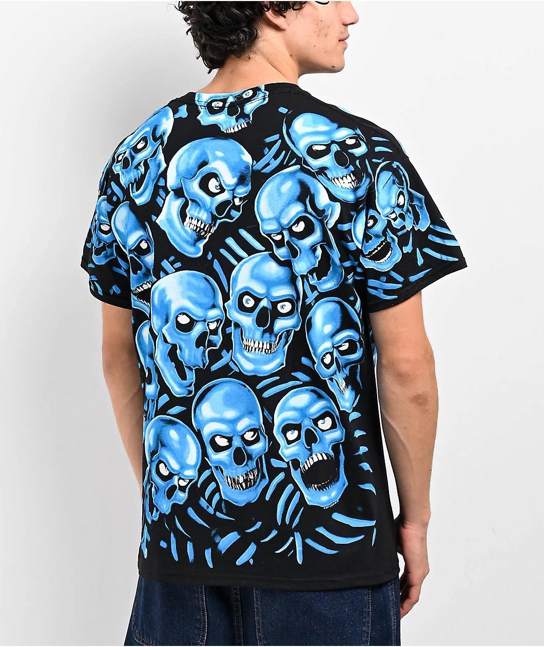 Liquid Blue Skull Pile Blue T-Shirt Product Image