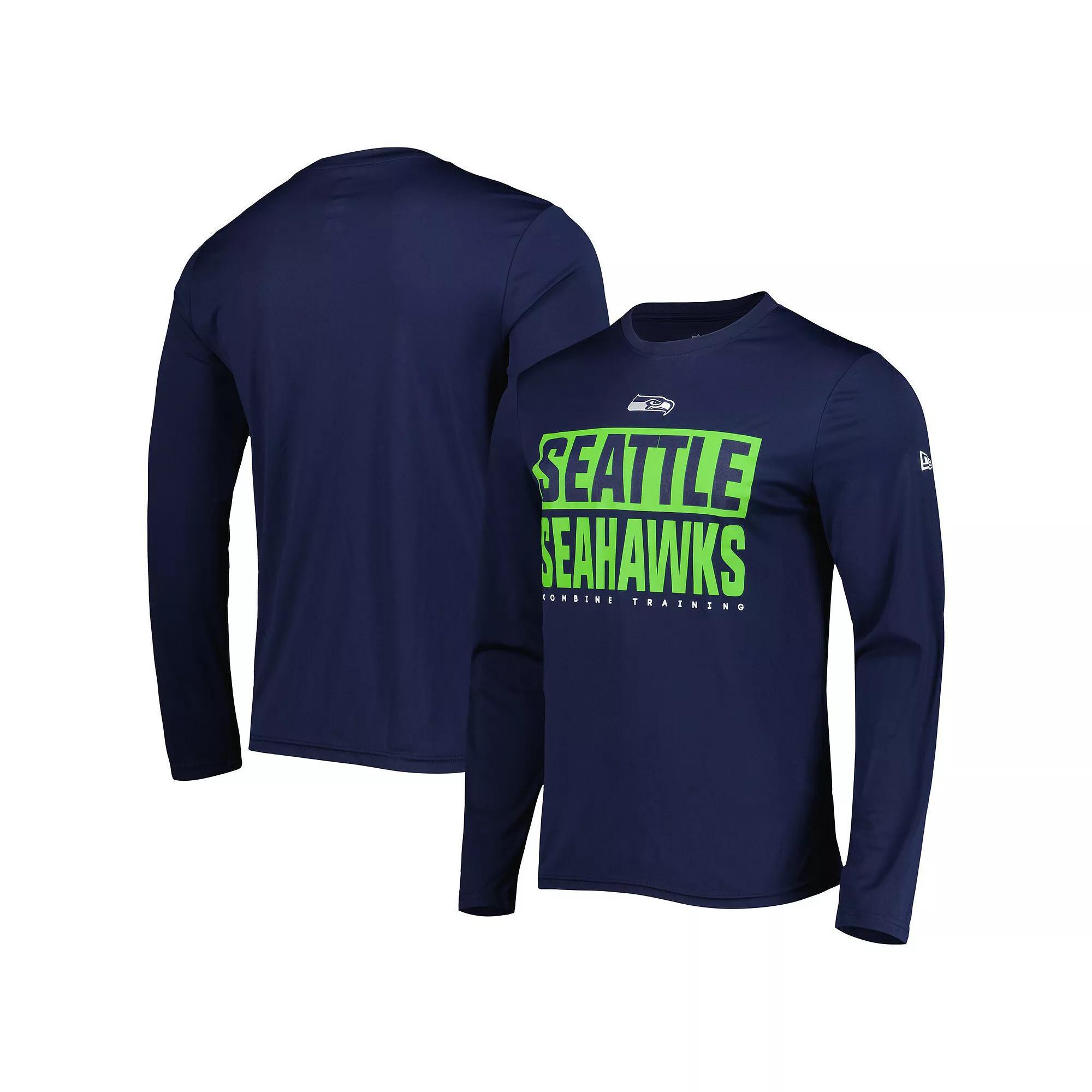 Men's New Era College Navy Seattle Seahawks Combine Authentic Offsides Long Sleeve T-Shirt,  Product Image
