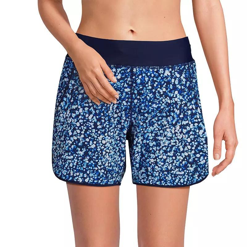 Petite Lands End 5 Quick Dry Elastic Waist Board Shorts Swim Cover-up, Womens Deep Blue Product Image