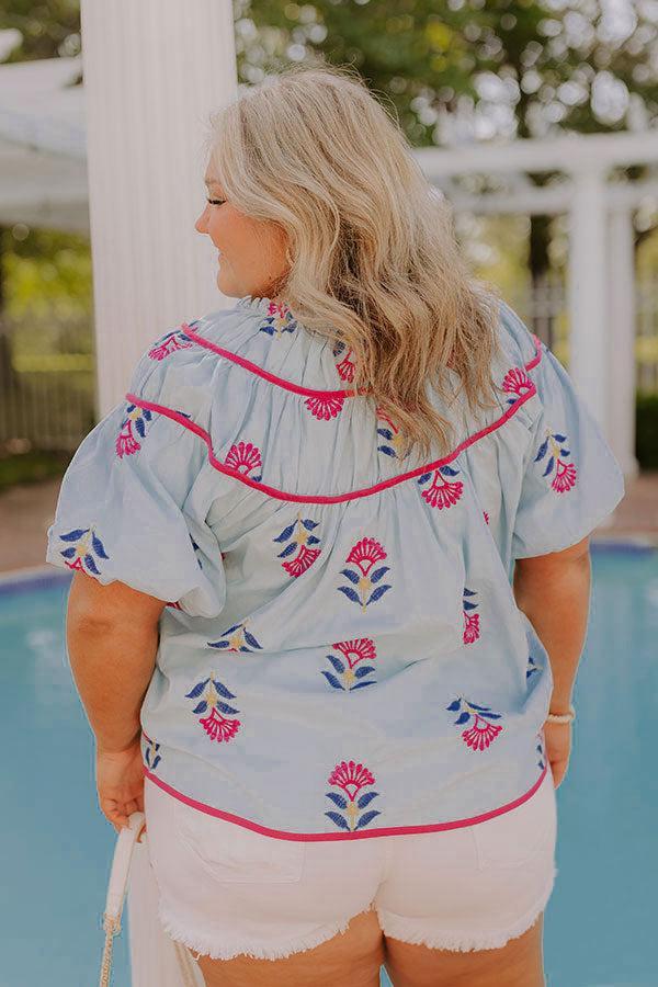 Joyful Bloom Floral Embroidered Top in Sky Blue Curves Product Image