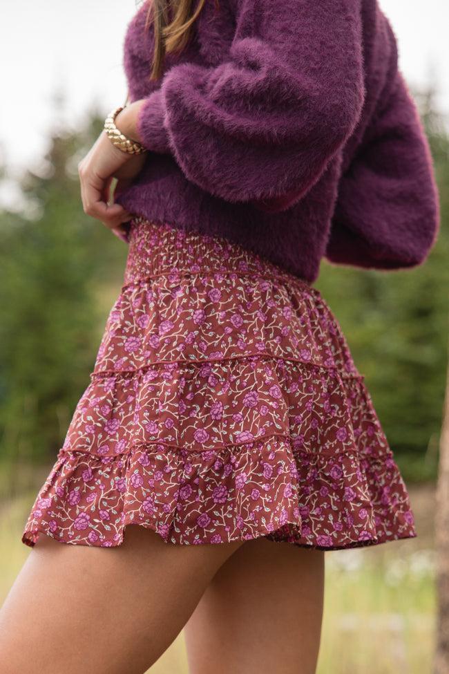 Through The Garden Berry Floral Mini Skort FINAL SALE Product Image