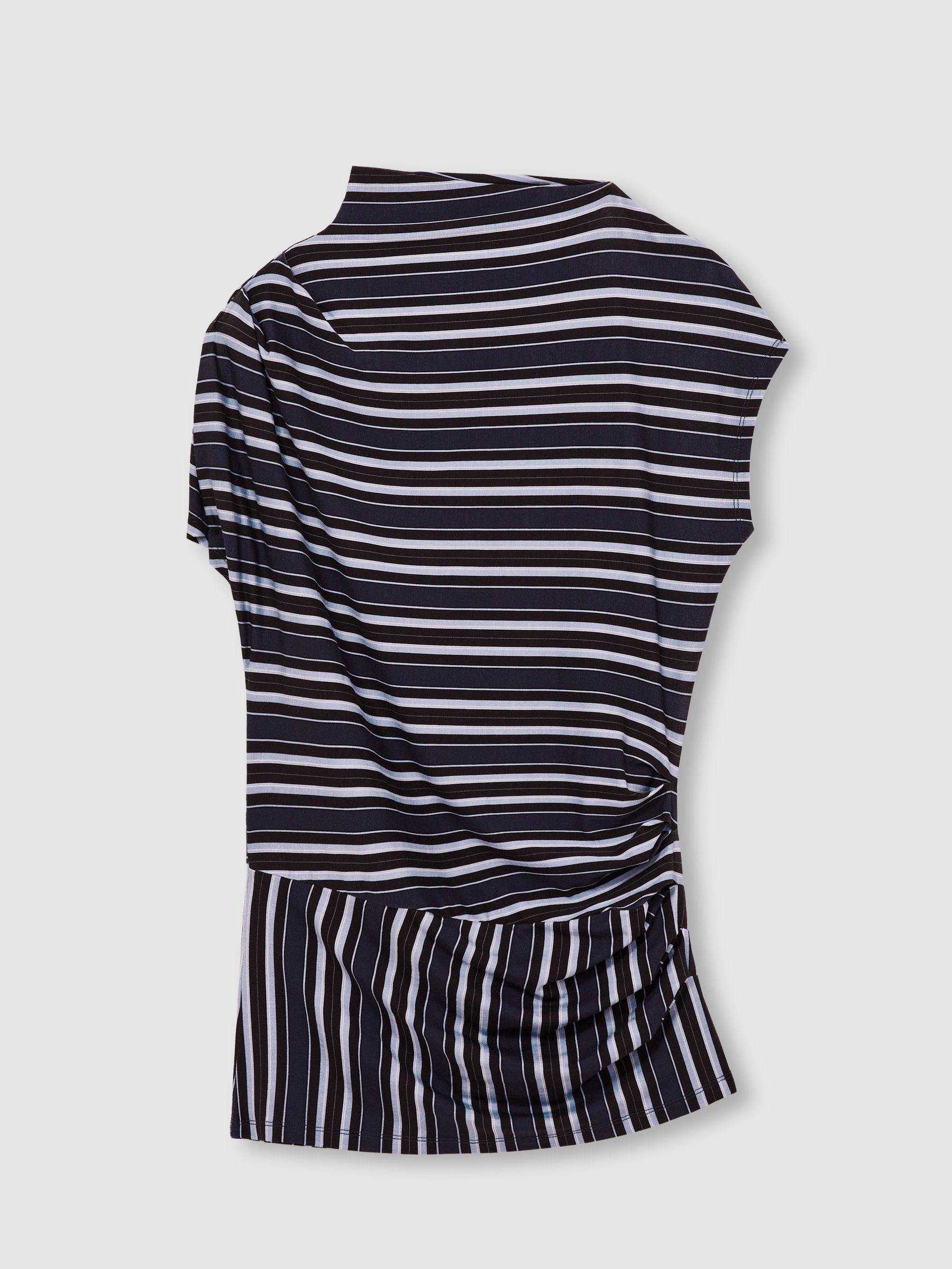 Stripe-Print Draped Top in Blue Product Image