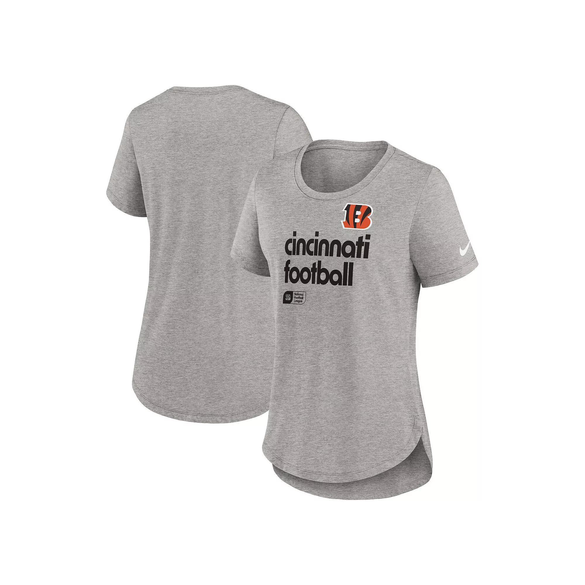 Women's Nike  Heather Gray Cincinnati Bengals Fashion Tri-Blend T-Shirt, Size: Large, Grey Product Image