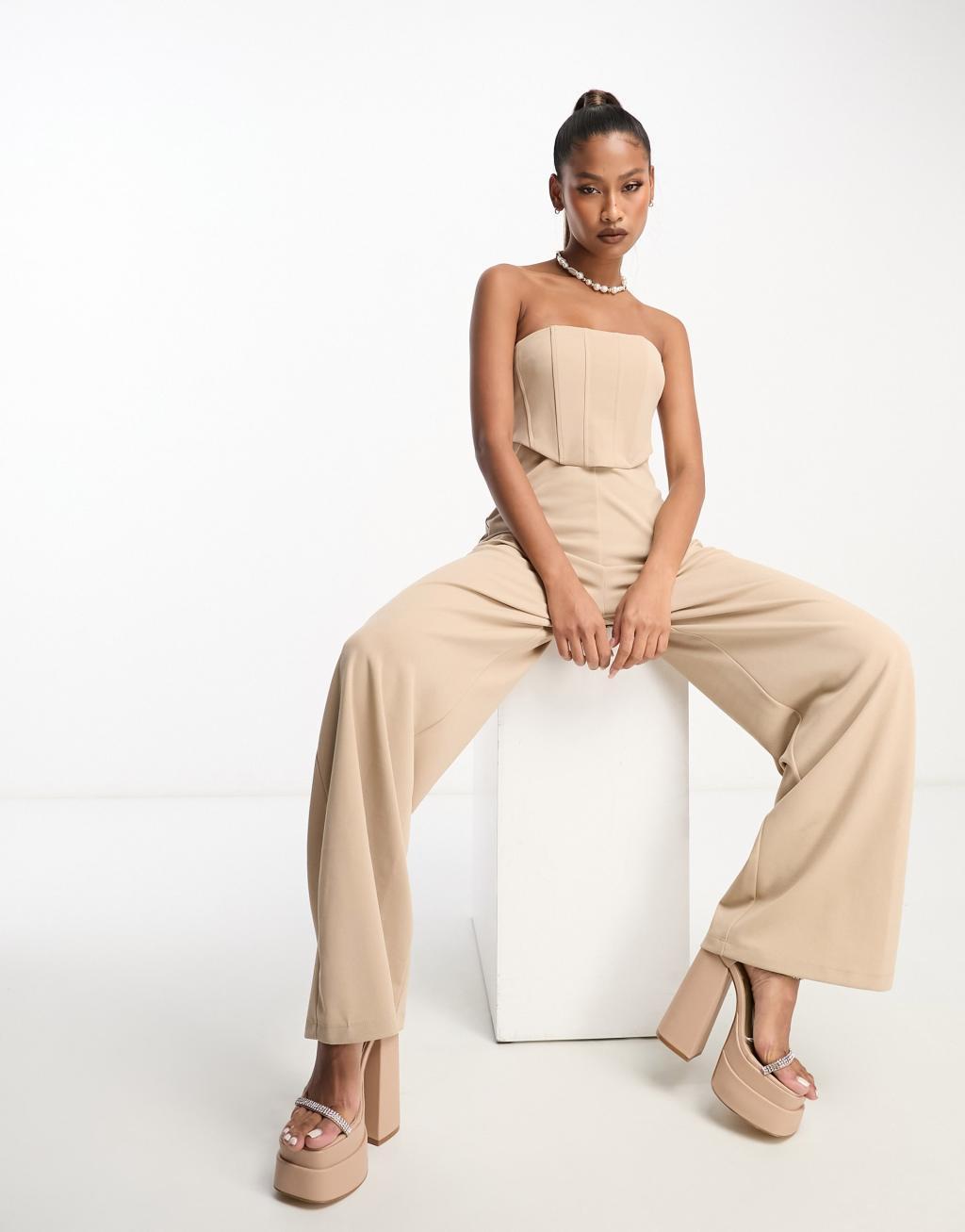 ASOS DESIGN bandeau corset wide leg jumpsuit Product Image