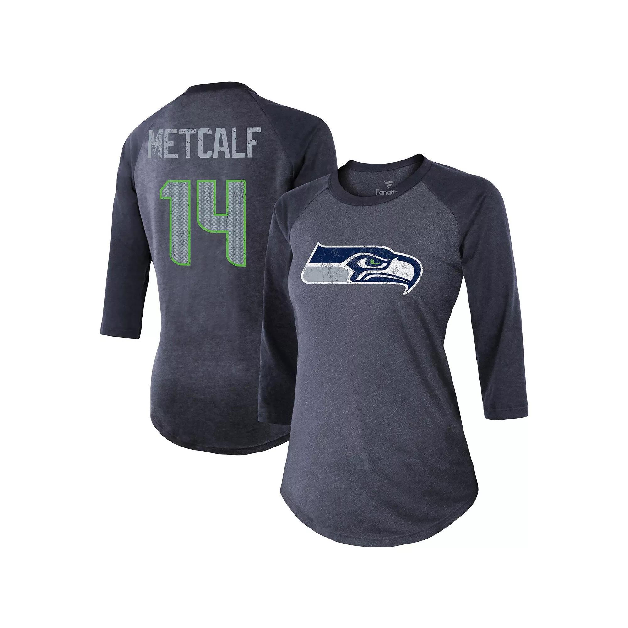 Women's Fanatics Branded DK Metcalf College Navy Seattle Seahawks Team Player Name & Number Tri-Blend Raglan 3/4-Sleeve T-Shirt, Size: Medium, Blue Product Image