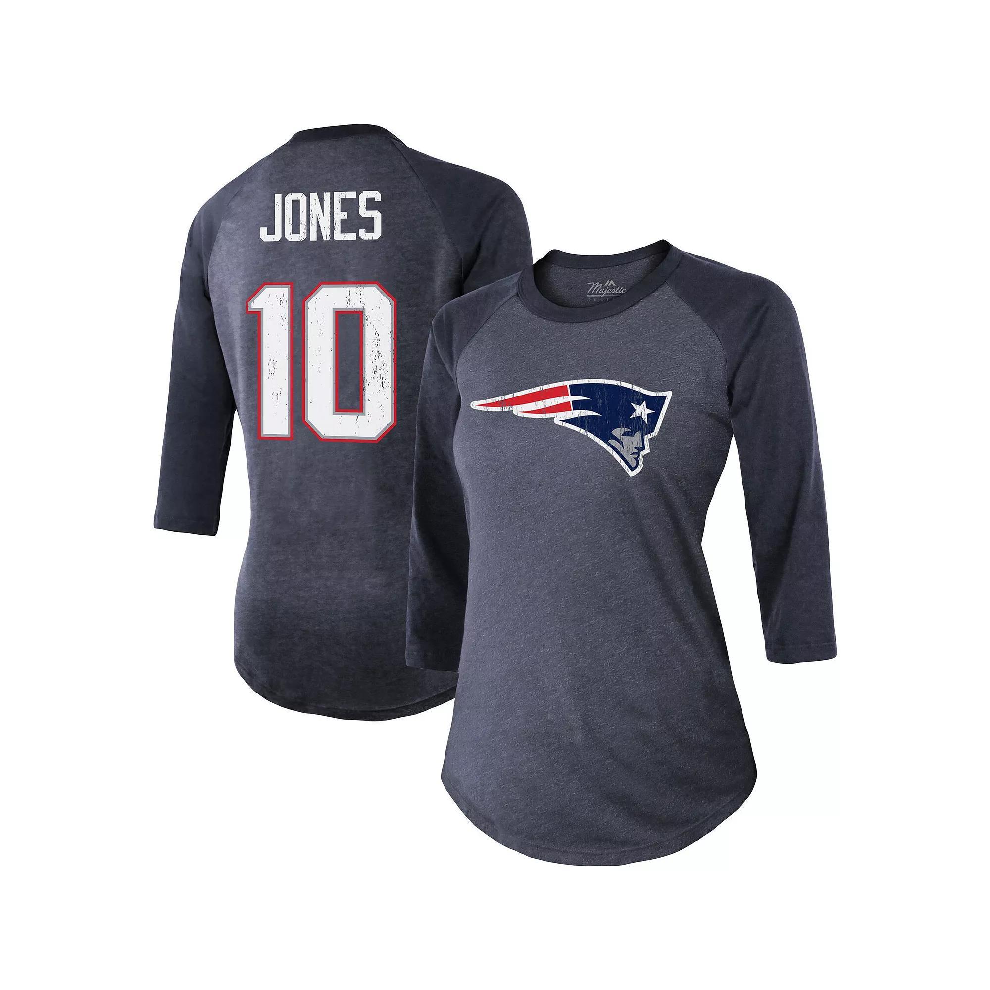 Women's Majestic Threads Mac Jones Navy New England Patriots Player Name & Number Raglan Tri-Blend 3/4-Sleeve T-Shirt, Size: 2XL, Blue Product Image
