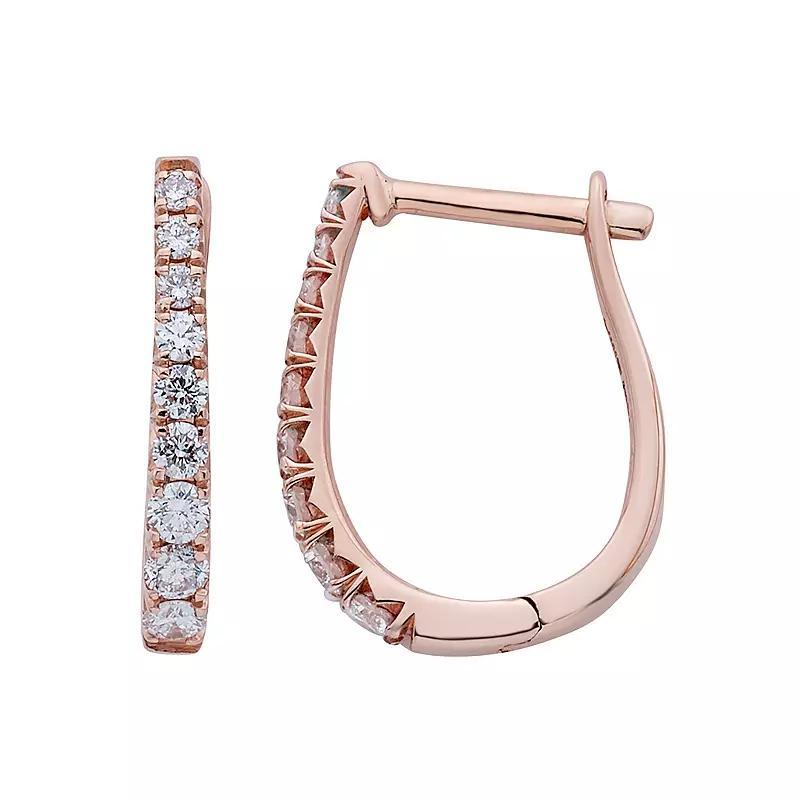 The Regal Collection 14k Gold 1/4 Carat T.W. IGL Certified Diamond Leverback Hoop Earrings, Women's, Pink Product Image