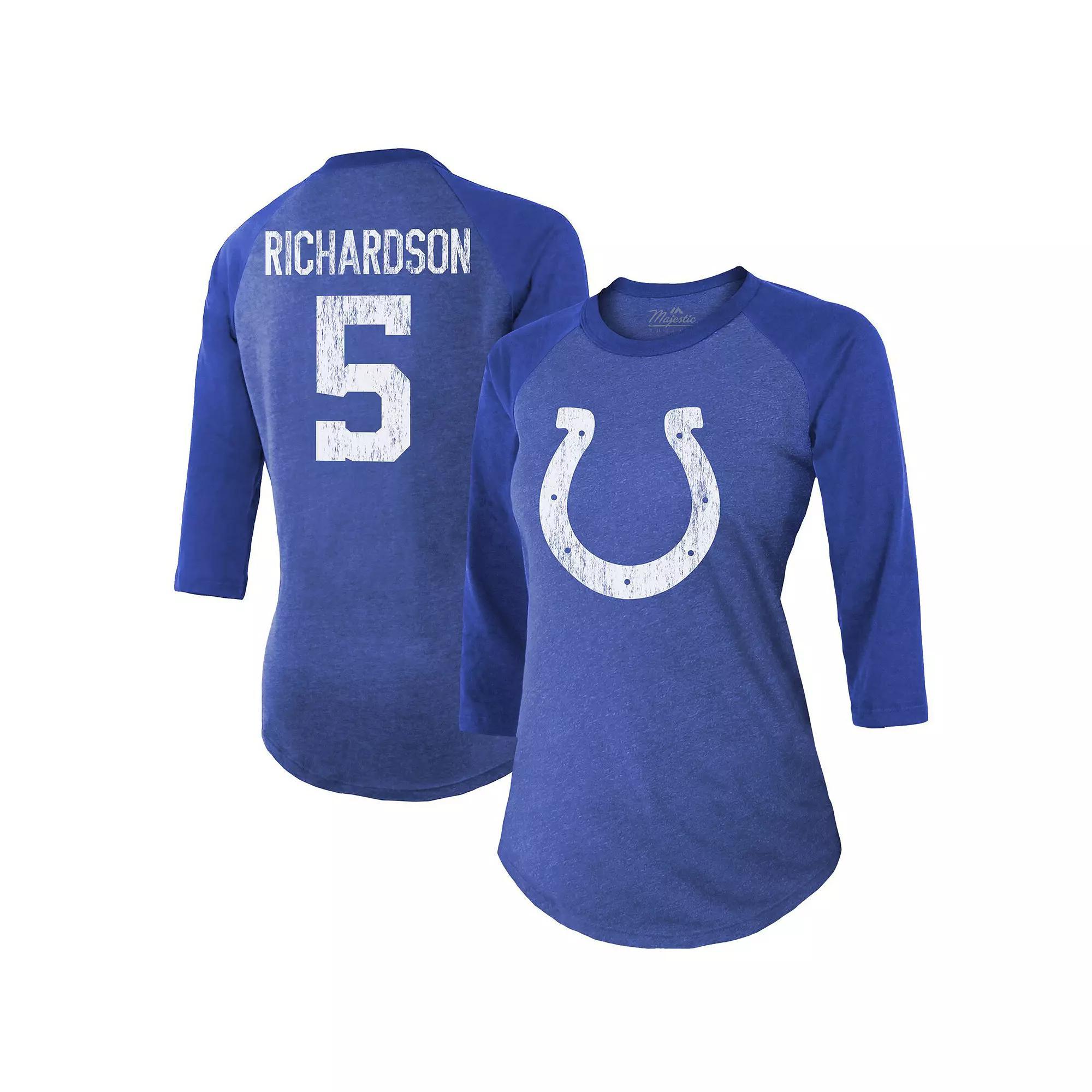 Women's Majestic Threads Anthony Richardson Royal Indianapolis Colts Player Name & Number Tri-Blend 3/4-Sleeve Fitted T-Shirt,  Product Image