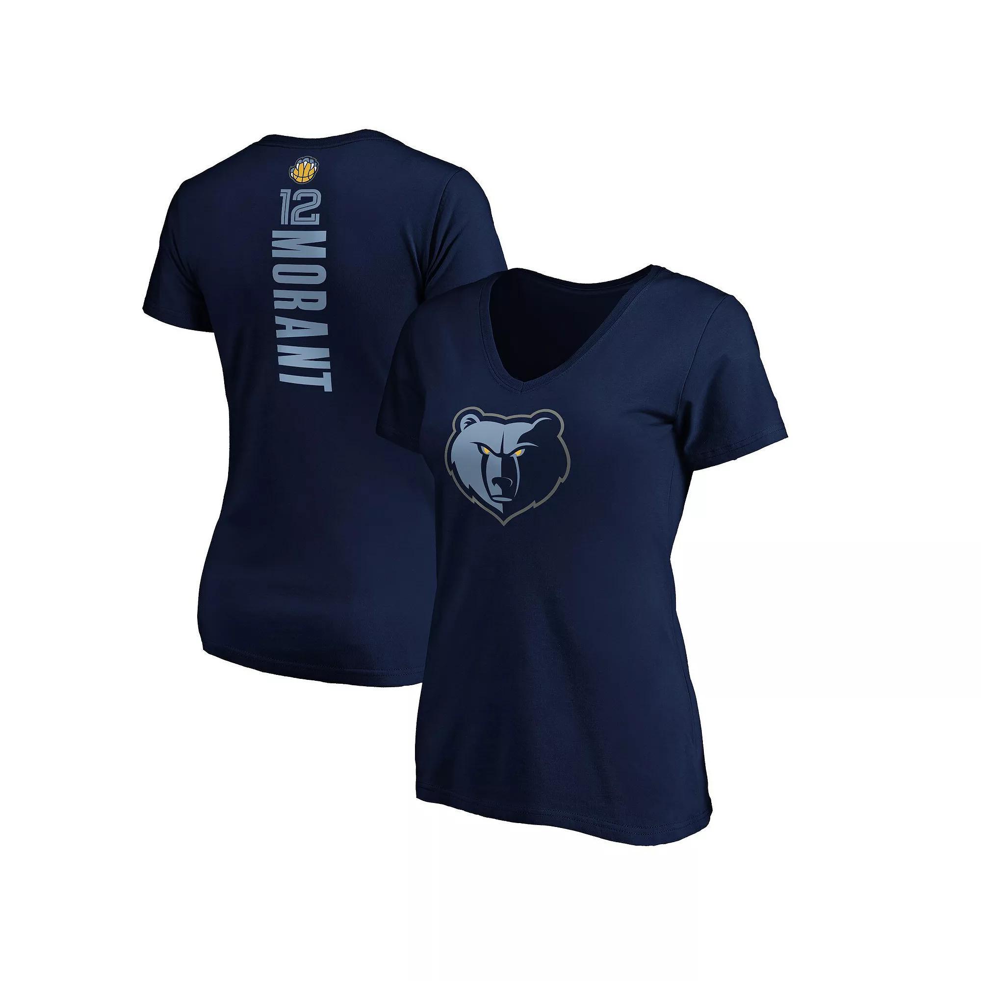 Women's Fanatics Branded Ja Morant Navy Memphis Grizzlies Playmaker Logo Name & Number V-Neck T-Shirt, Size: Small, Grz Blue Product Image