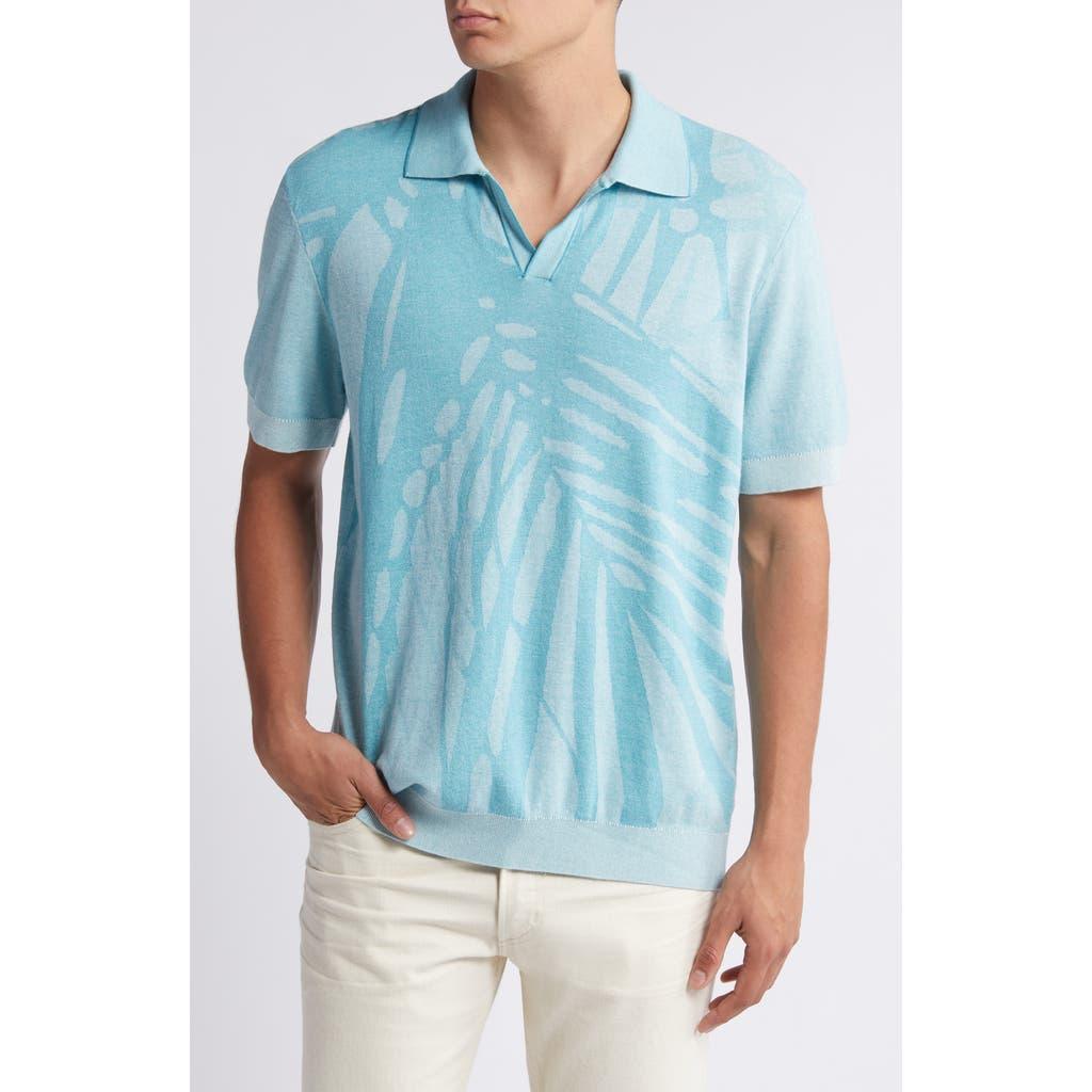 BUGATCHI Men's Palm-print Johnny Collar Short-sleeve Polo Sweater In Jade Product Image