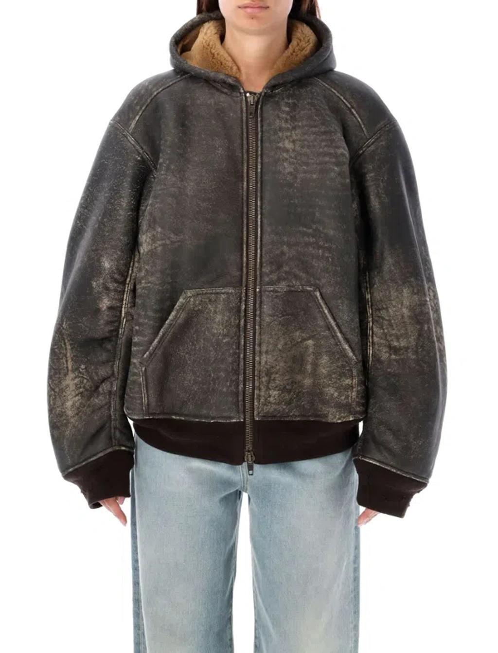 BALENCIAGA Hoodie Shearling Jacket In Brown Product Image