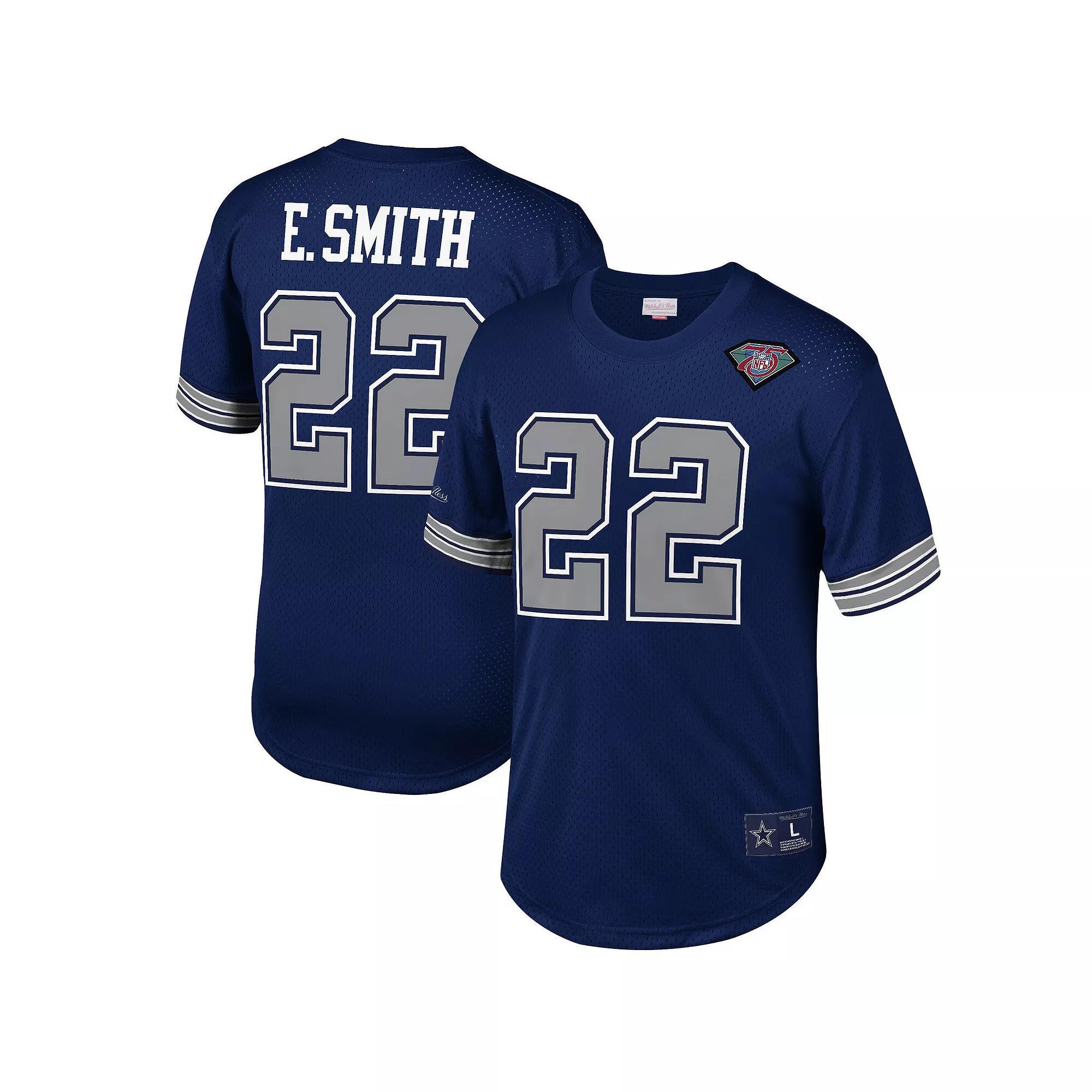 Men's Mitchell & Ness Emmitt Smith Navy Dallas Cowboys Retired Player Name & Number Mesh Top,  Product Image