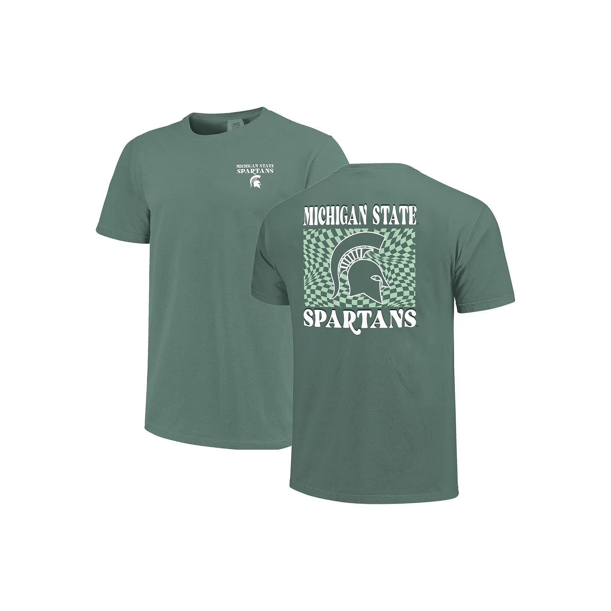Women's Green Michigan State Spartans Comfort Colors Checkered Mascot T-Shirt,  Product Image