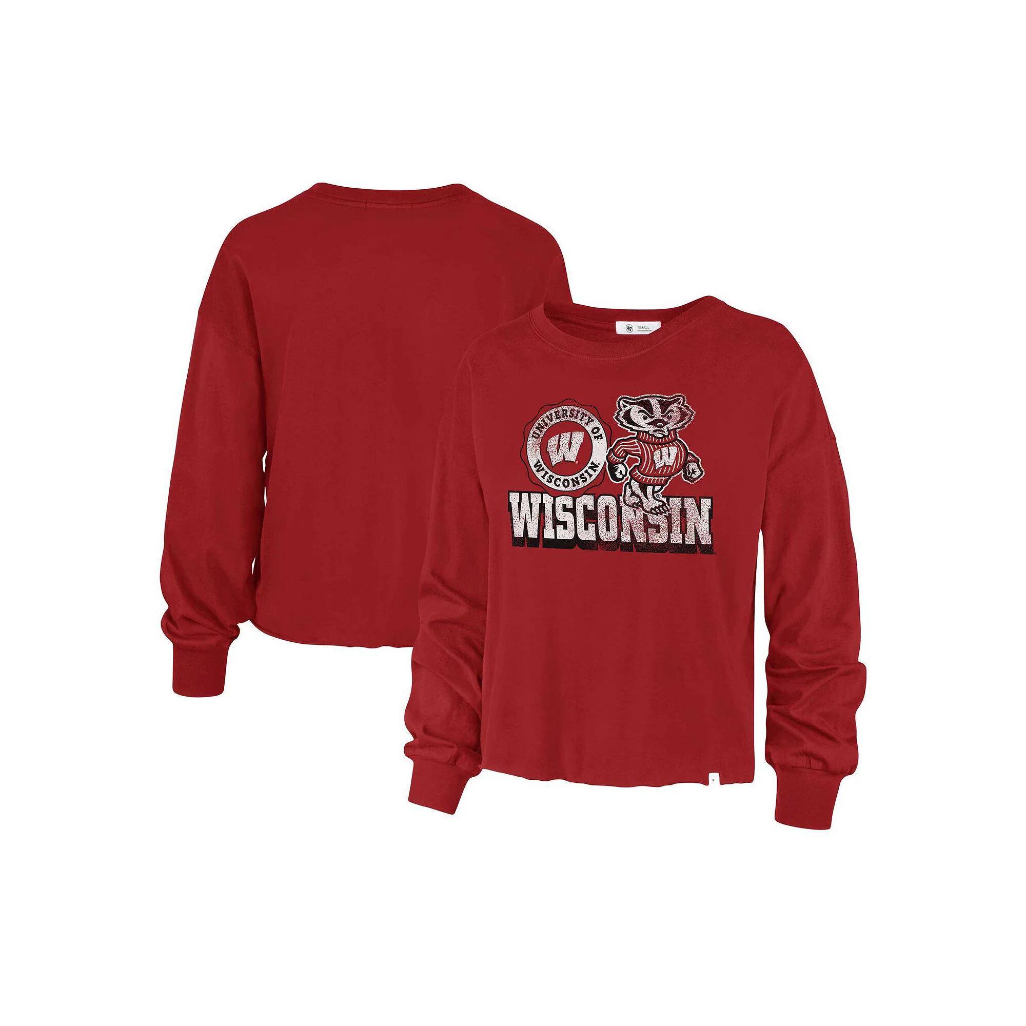 Women's '47 Red Wisconsin Badgers Bottom Line Parkway Long Sleeve High Waist T-Shirt,  Product Image