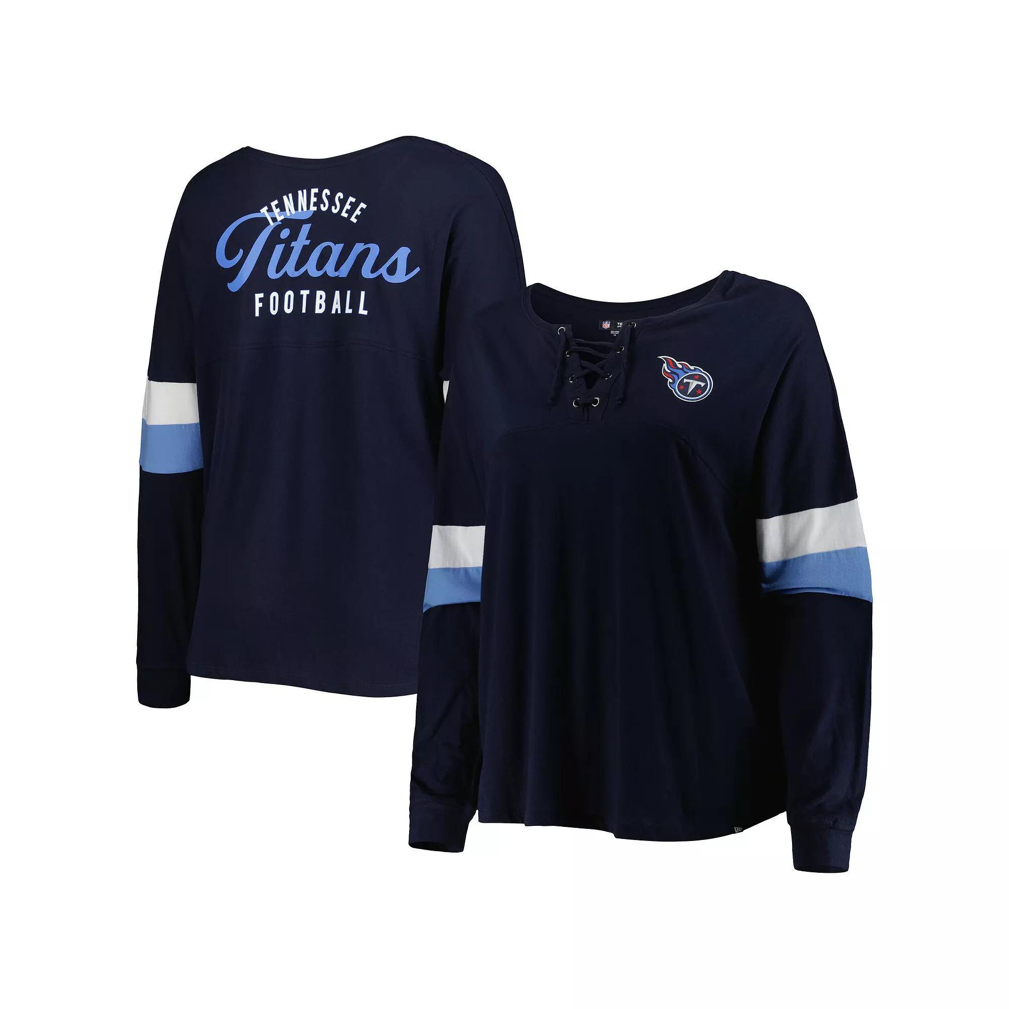 Women's New Era Navy Tennessee Titans Plus Size Athletic Varsity Lace-Up V-Neck Long Sleeve T-Shirt, Size: 1XL, Blue Product Image