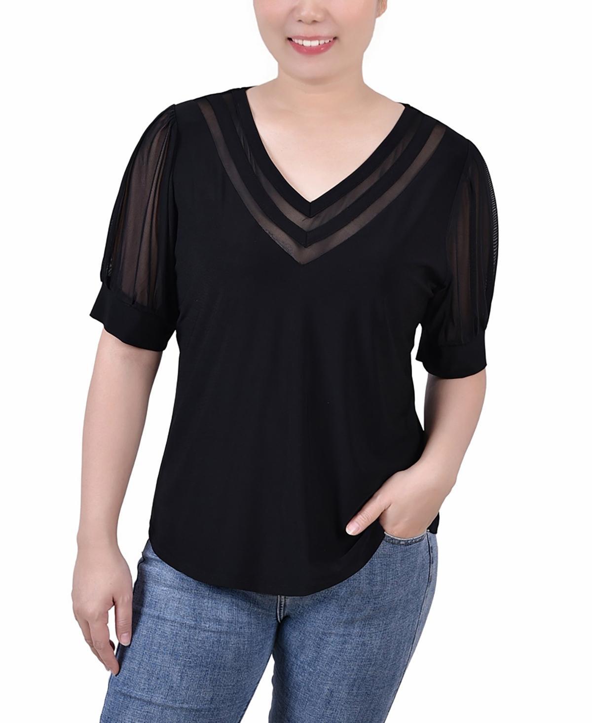 Petite Size Short Puff Sleeve V-neck Top Product Image