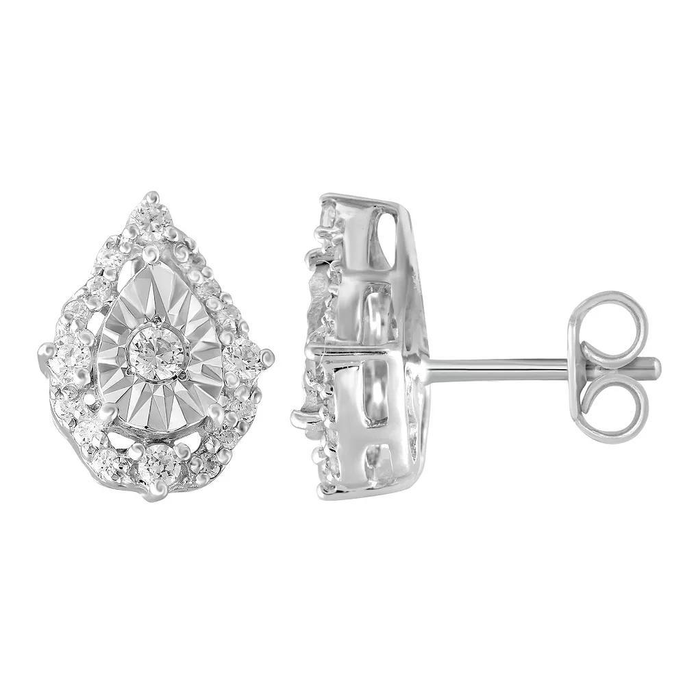 Sterling Silver 1/5 Carat T.W. Diamond Pear Shape Cluster Earrings, Women's Product Image