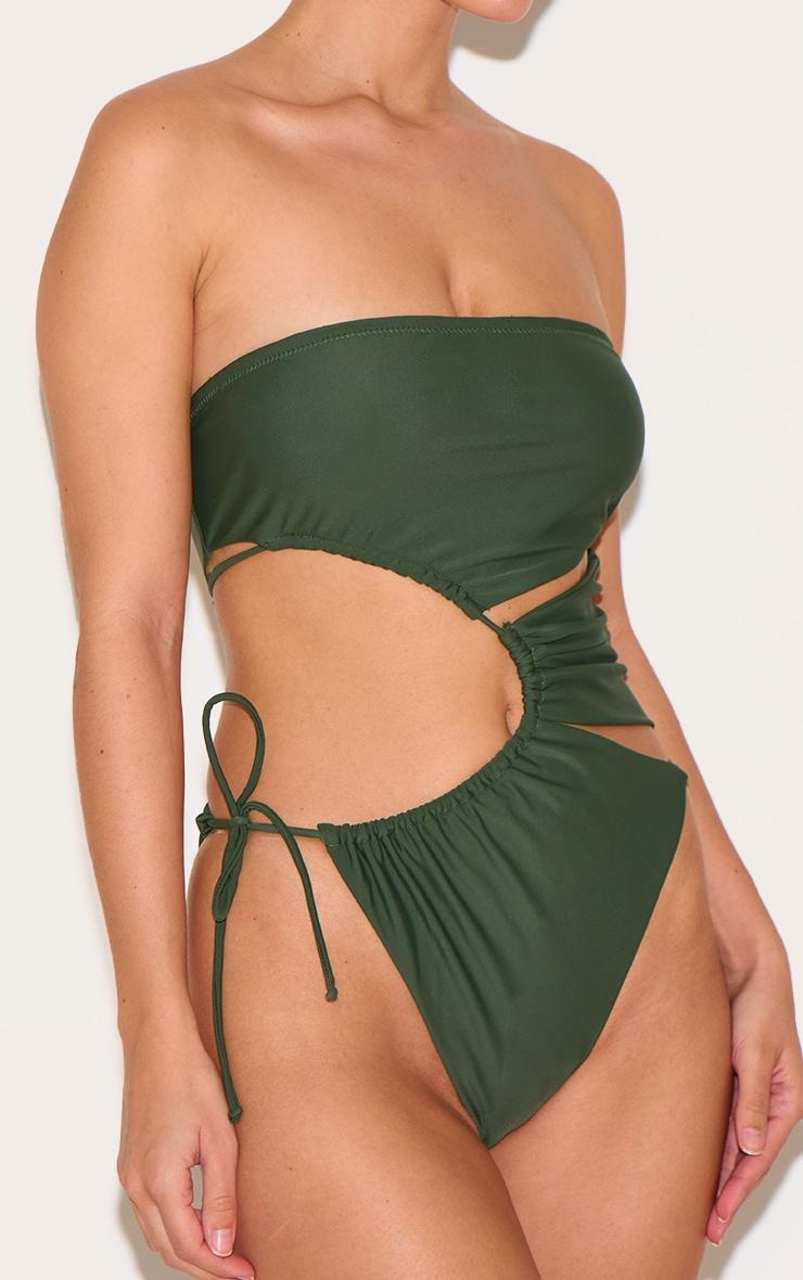 Khaki Bandeau Cut Out Tie Swimsuit Product Image