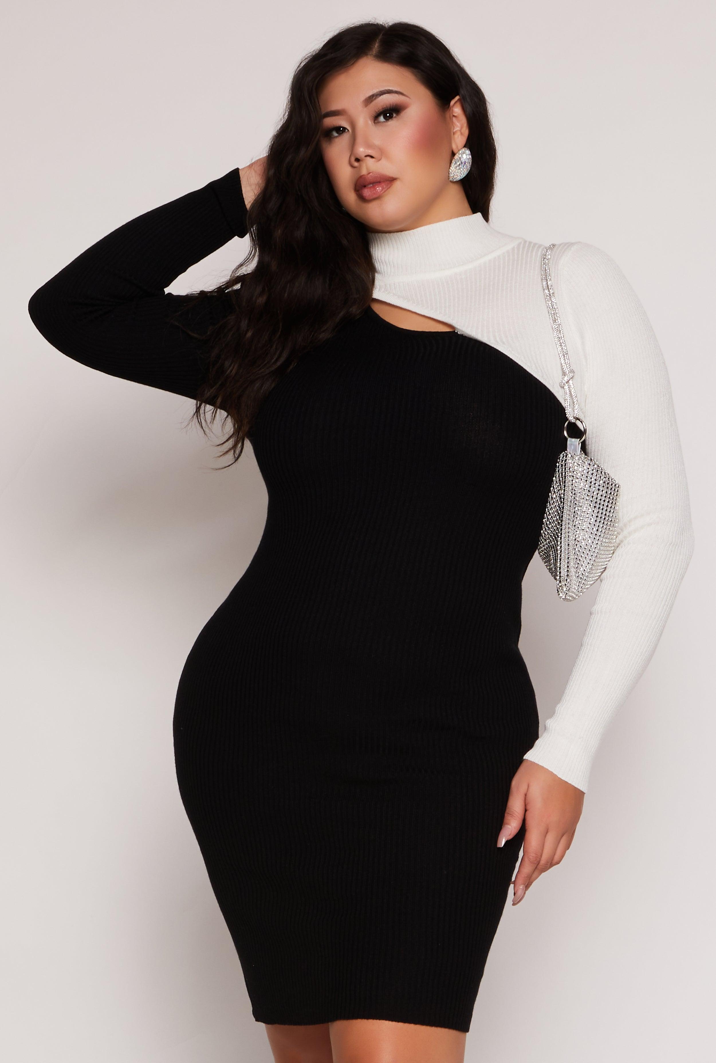 Womens Plus Size Color Block Keyhole Sweater Dress Product Image