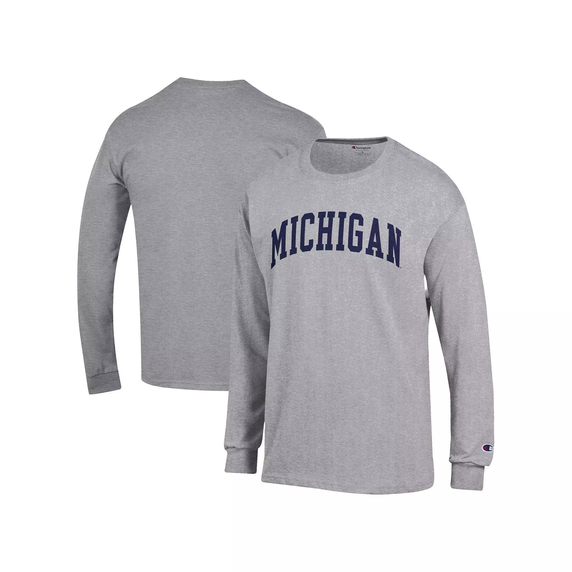 Men's Champion Heather Gray Michigan Wolverines Basic Arch Long Sleeve T-Shirt,  Product Image