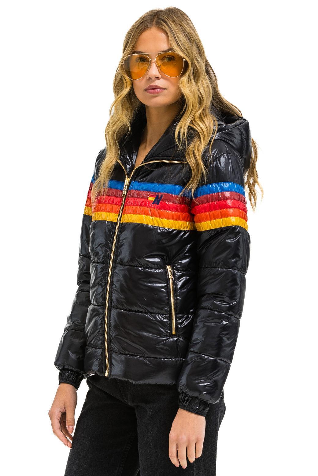 5 STRIPE LUXE TREKKER JACKET - GLOSSY BLACK Female Product Image