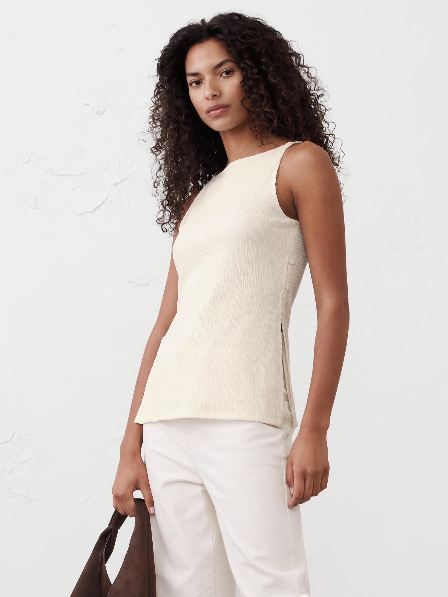 Straight-Neck Crepe Jacquard Top Product Image