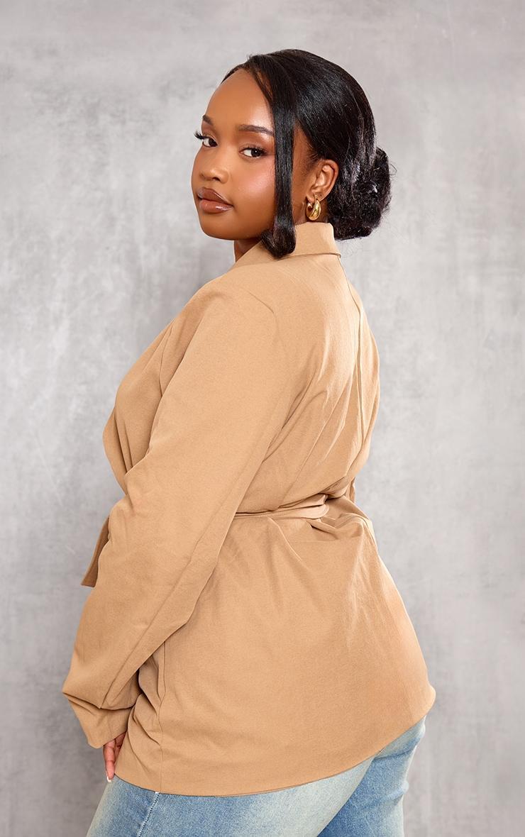 Plus Sand Belted Waist Blazer Product Image