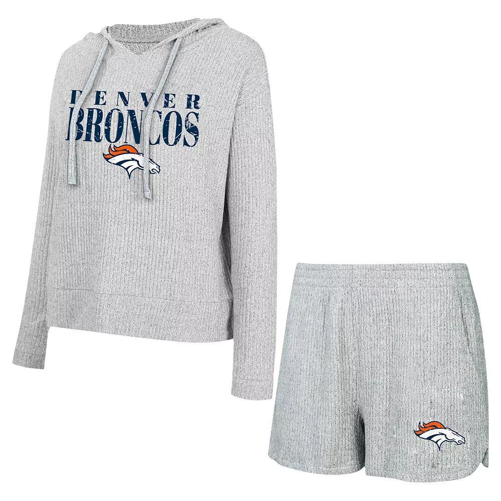 Women's Concepts Sport Gray Denver Broncos Juniper Long Sleeve Hoodie T-Shirt & Shorts Set, Size: Medium, Grey Product Image
