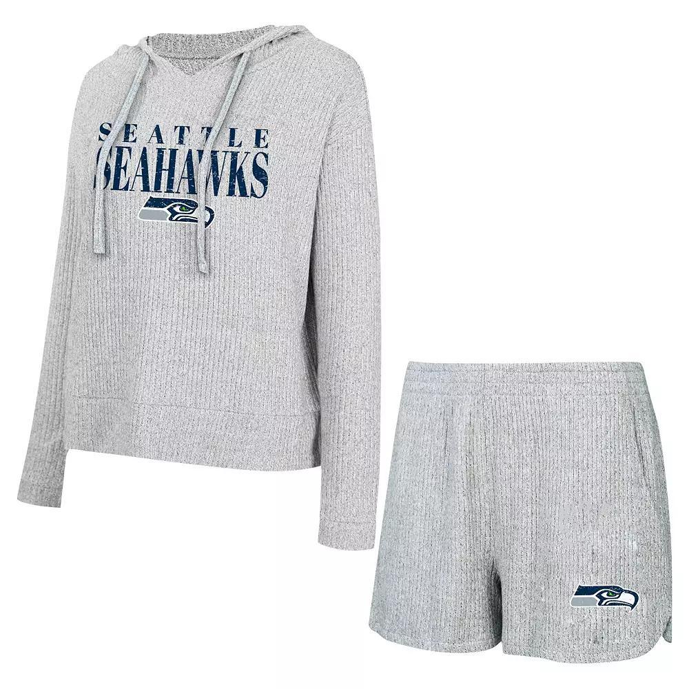 Women's Concepts Sport Gray Seattle Seahawks Juniper Long Sleeve Hoodie T-Shirt & Shorts Set,  Product Image
