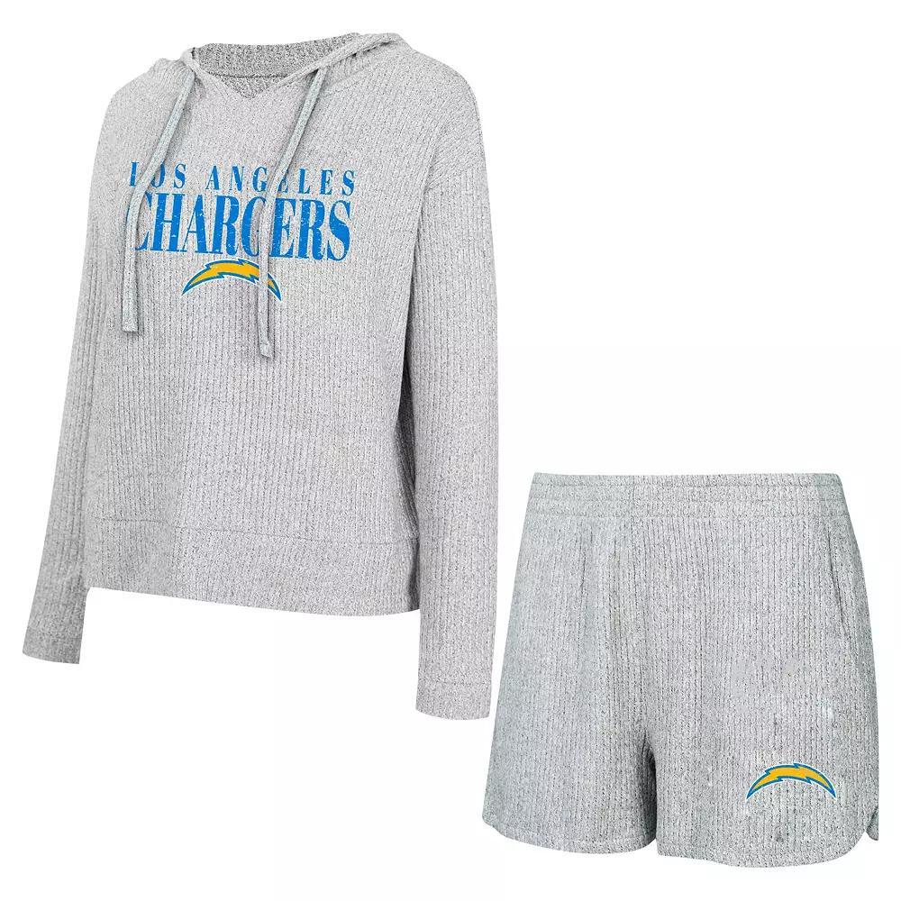 Women's Concepts Sport Gray Los Angeles Chargers Juniper Long Sleeve Hoodie T-Shirt & Shorts Set, Size: Medium, Grey Product Image