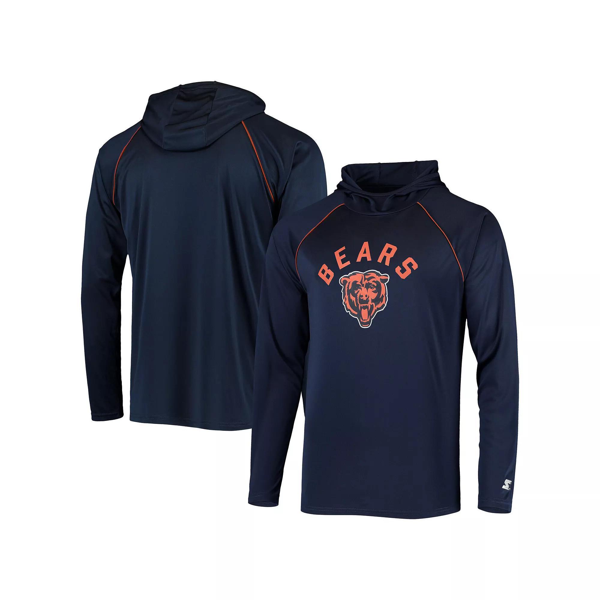 Men's Starter Navy Chicago Bears Raglan Long Sleeve Hoodie T-Shirt,  Product Image