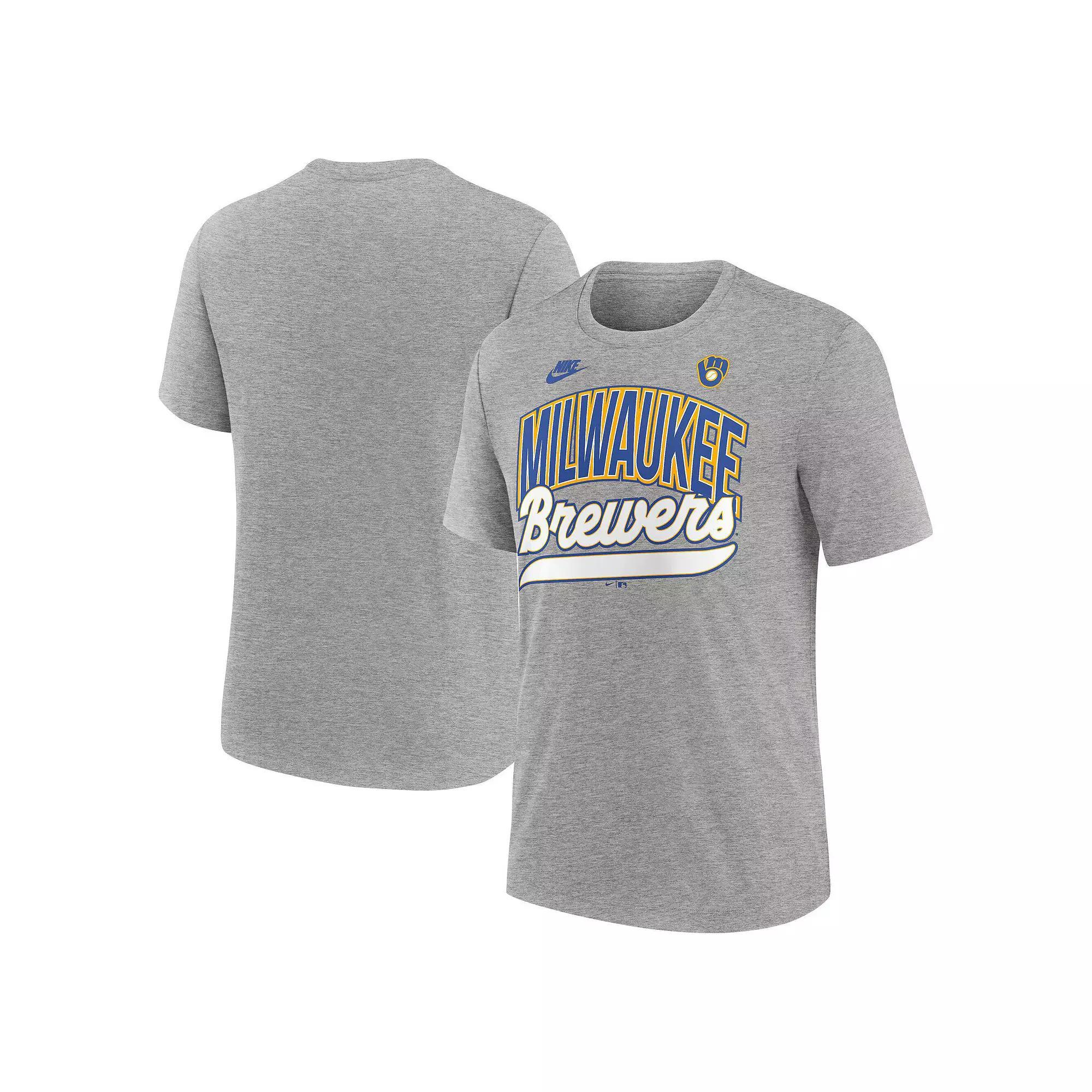 Men's Nike Heather Gray Milwaukee Brewers Cooperstown Collection Retro Tri-Blend T-Shirt,  Product Image