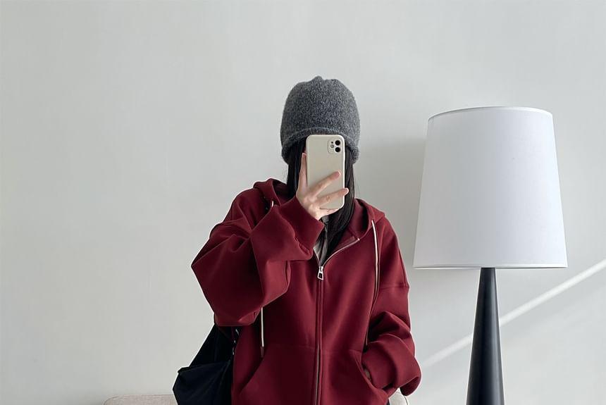 Drop Shoulder Plain Oversized Zip Up Hoodie Product Image