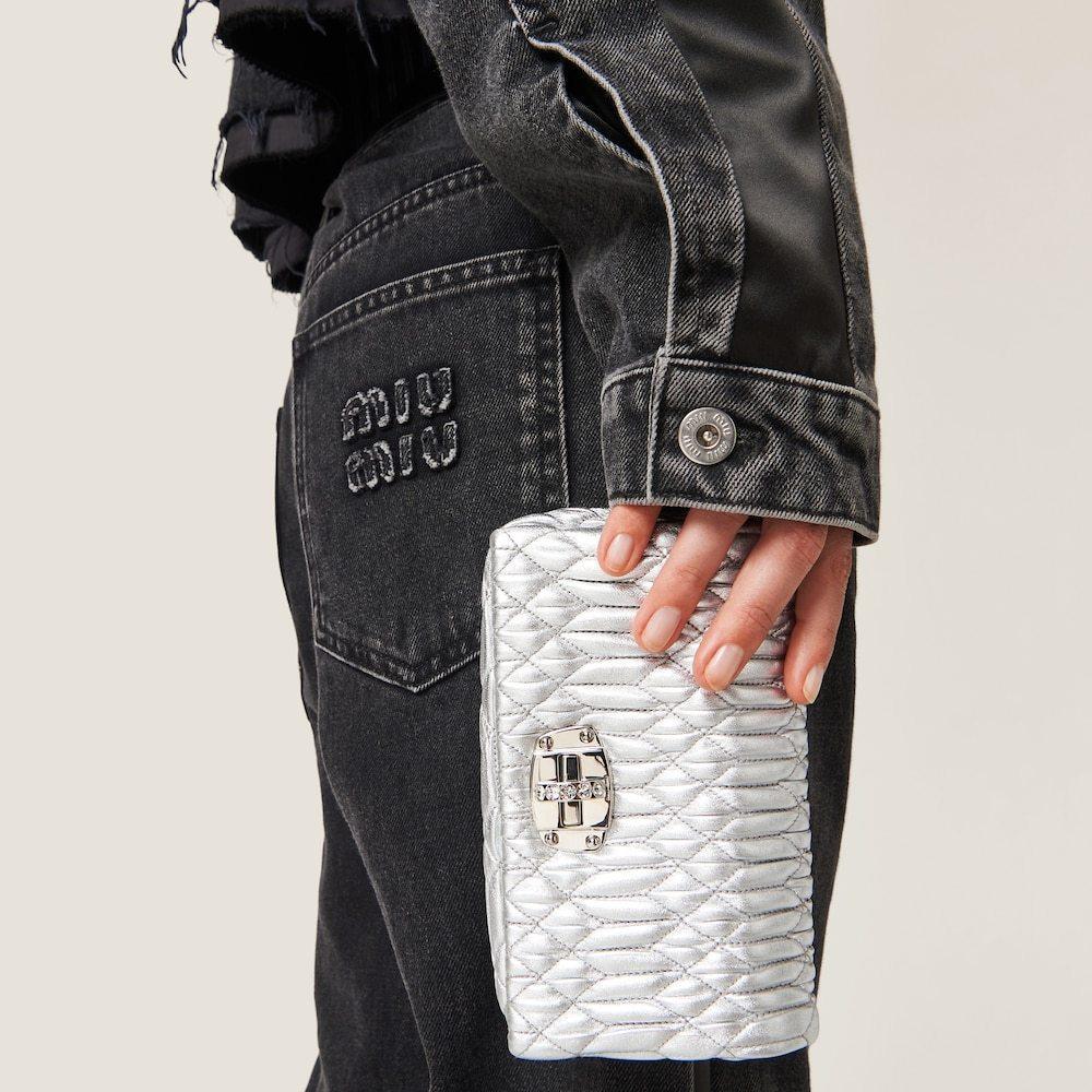 MIU MIU Matelassé Embellished Shoulder Bag In White Product Image