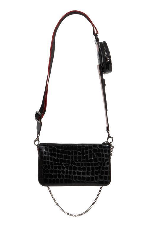 CHRISTIAN LOUBOUTIN Loubila Hybrid Croc Embossed Leather Pouch Crossbody Bag In Cm53 Black/black Product Image