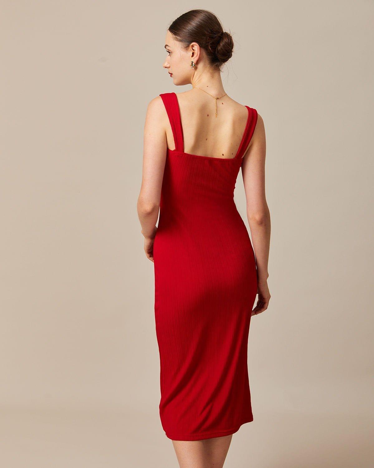 The Red Square Neck Ribbed Midi Dress Product Image