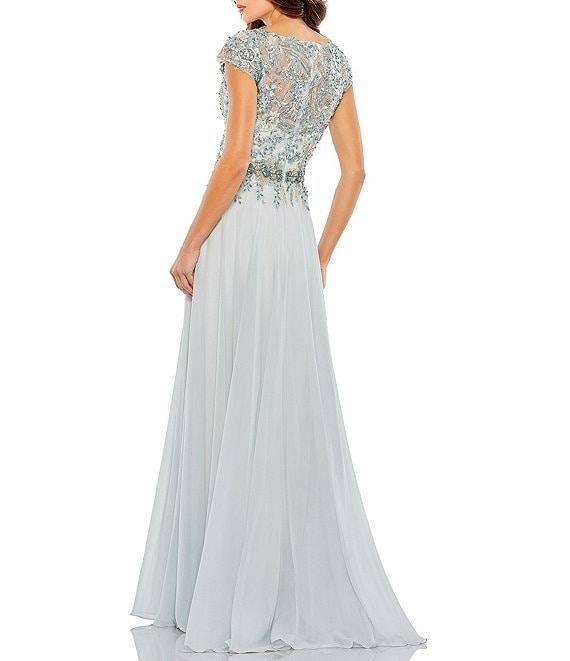 Mac Duggal Beaded V-Neck Cap Sleeve A-Line Gown Product Image