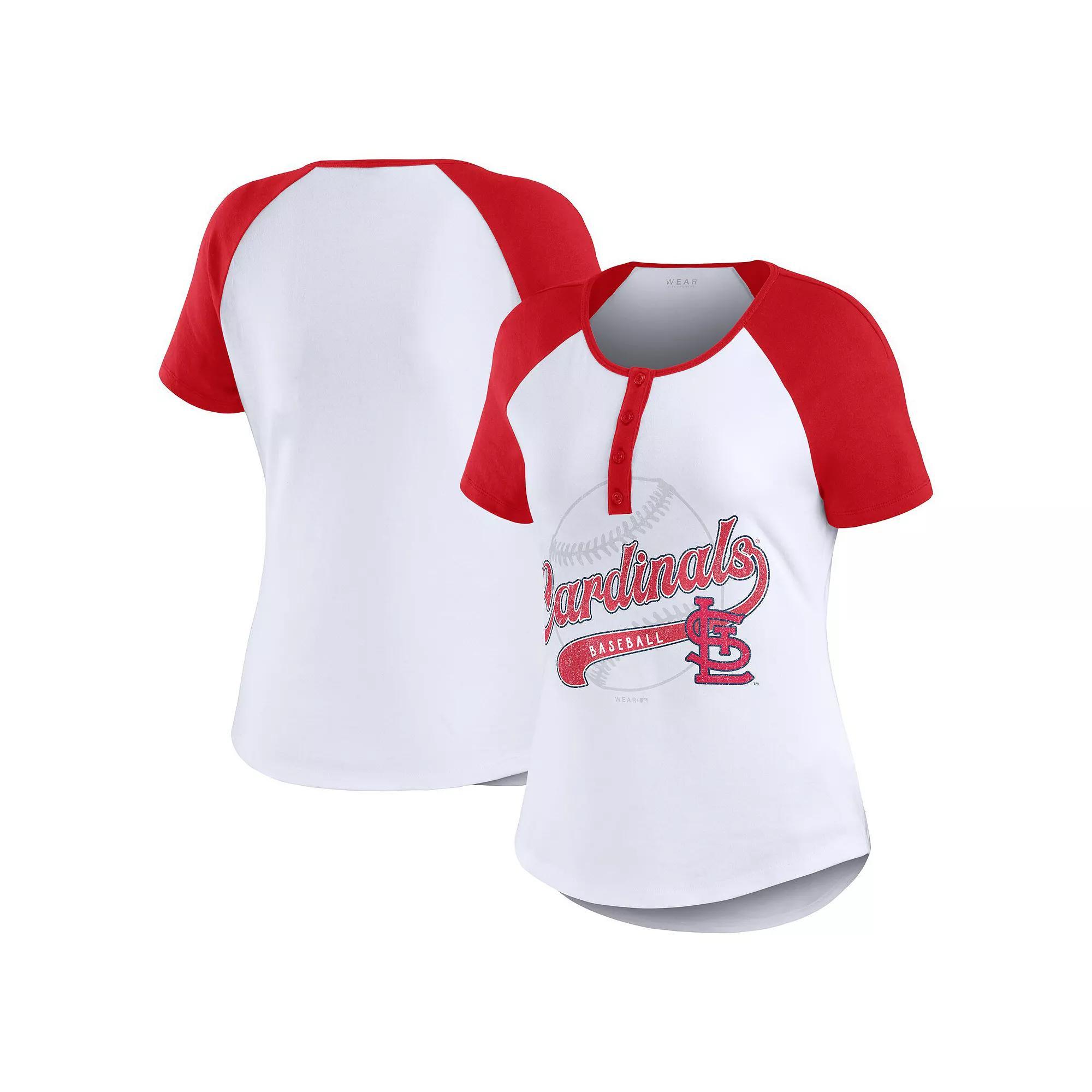 Women's WEAR by Erin Andrews White/Red St. Louis Cardinals Henley Raglan T-Shirt, Size: Small Product Image