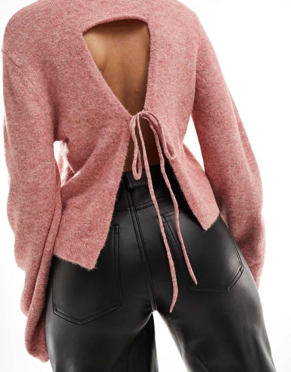 Aria Cove open back wide sleeve sweater in pink Product Image