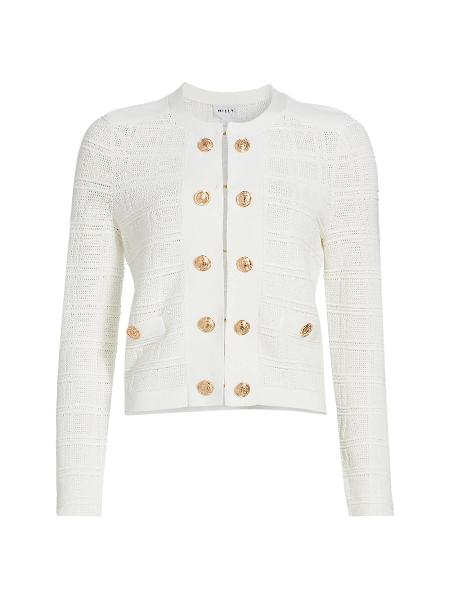 Womens Pointelle Textured Knit Jacket Product Image